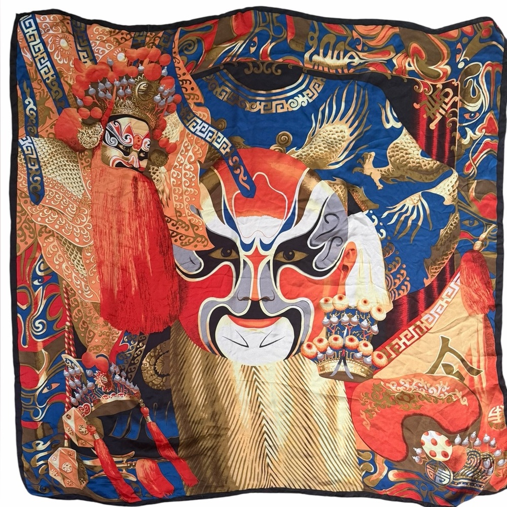 Asilk Asian Opera Mask Print X-Large 100% Silk Scarf 42x42
